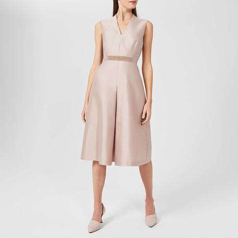 Beige Alberta V-Neck Silk Blend Dress