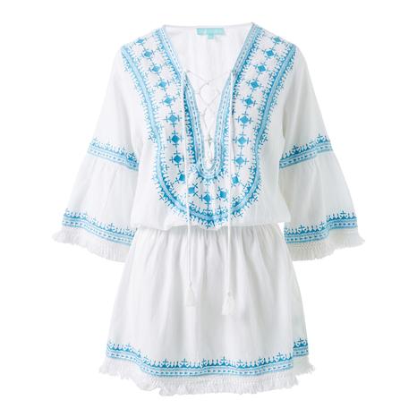 White & Aqua Martina Dress