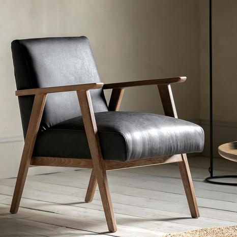 Fowey Armchair, Antique Ebony Leather