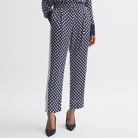 Navy Ezra Printed Tapered Trousers