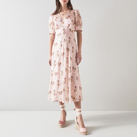 Light Pink Leith V-Neck Midi Dress