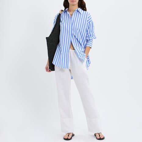 Blue/White Cotton Dip Hem Shirt
