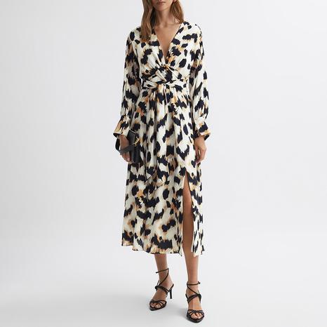 White Marie Animal Print Midi Dress