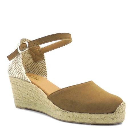 Brown Suede Closed Toe Espadrilled Wedges