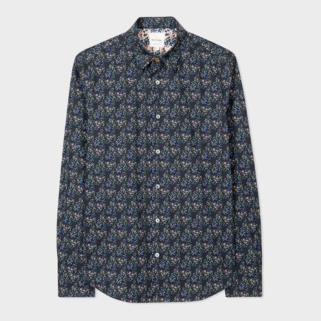Navy Floral Slim Fit Cotton Shirt