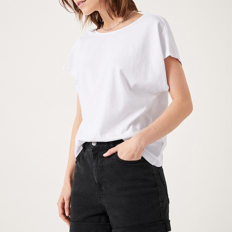 White Scoop Detail Cotton T-Shirt