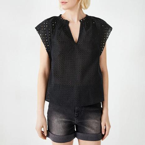 Black Katy Broderie Cotton Top