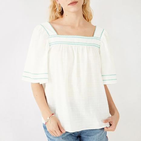 Ecru Abbie Embroidered Cotton Top