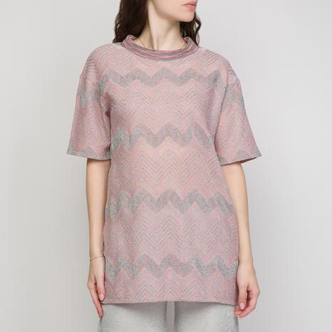 Pink Zig Zag Cotton Blend T-Shirt