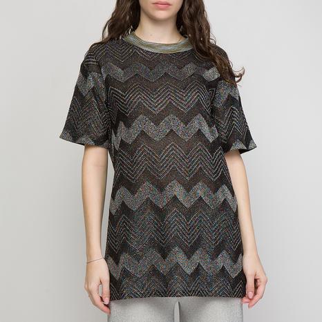 Black Zig Zag Cotton Blend T-Shirt