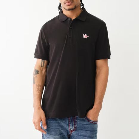 Black Buddha Patch Logo Cotton Polo Shirt