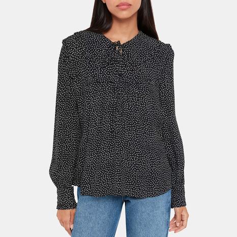 Black Printed Saskia Collared Top