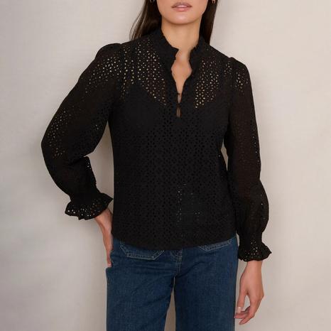 Black Cotton Fran Broderie Blouse