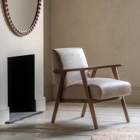 Fowey Armchair, Beige Leather