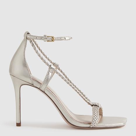 Gold Paige Plait Strap Leather Heels