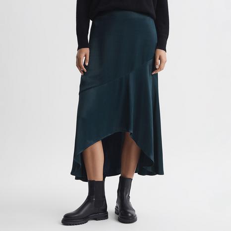 Teal Inga Asymmetric Slip Skirt