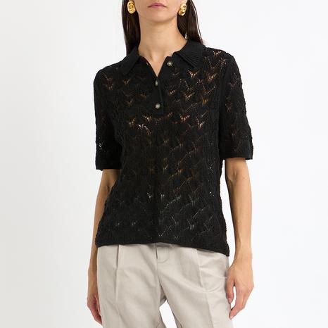 Black Sierra Crochet Polo Top