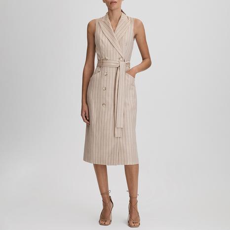 Beige Andie Pinstripe Midi Dress
