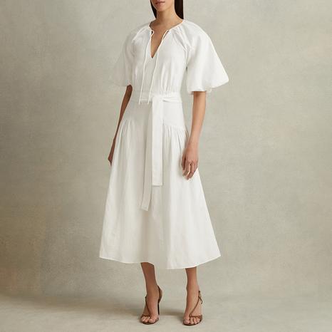 White Alice Linen Blend Dress