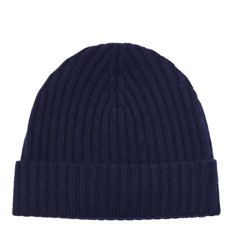 Navy Ribbed Cashmere Beanie