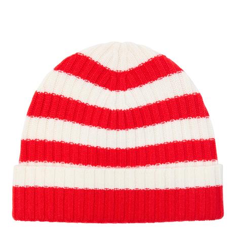 Red/Cream Striped Cashmere Beanie