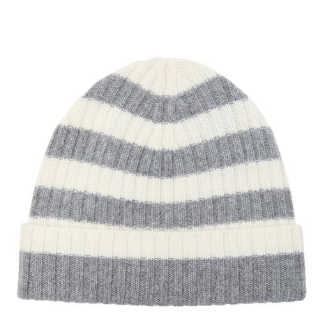 Grey/Cream Striped Cashmere Beanie
