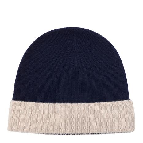 Navy/Biscuit Two Tone Cashmere Beanie