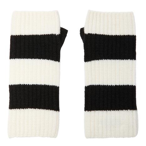 Black/Cream Striped Cashmere Fingerless Gloves