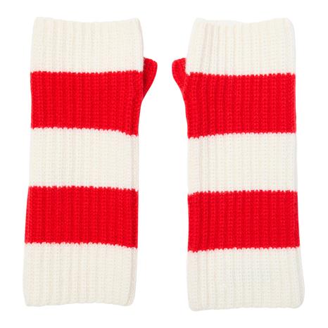Red/Cream Striped Cashmere Fingerless Gloves