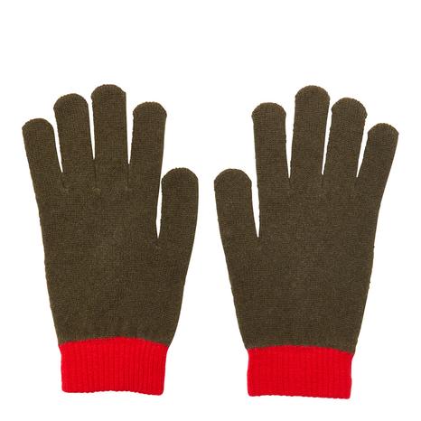 Khaki/Red Two Tone Cashmere Gloves
