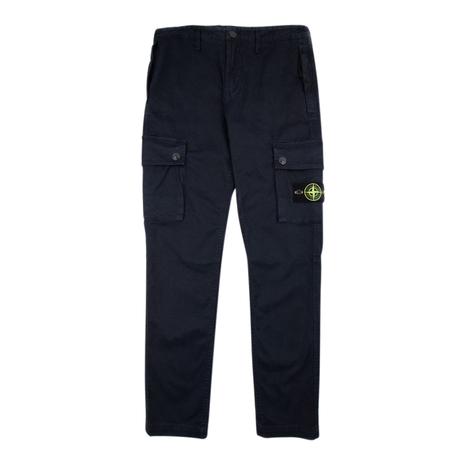 Navy Cargo Stretch Cotton Blend Trousers