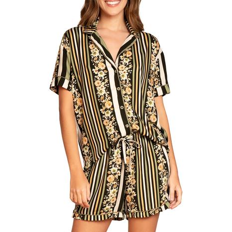 Black Pinstripe Flower Slumber Short Pyjama Set
