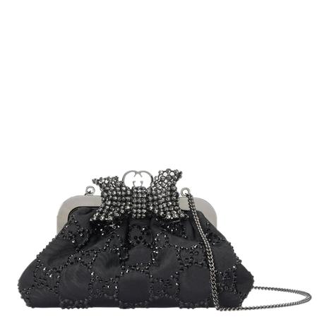 Black Metal Mini Handbag With Crystal Bow