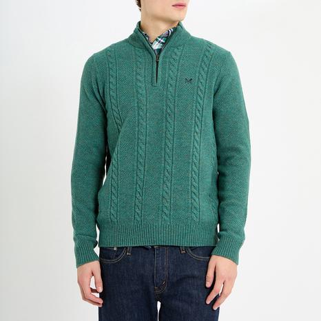 Green Lambswool Cable 1/2 Zip Jumper