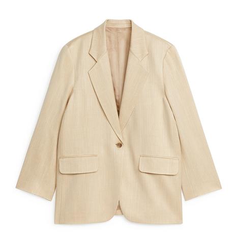 Beige Oversized Single Breasted Blazer
