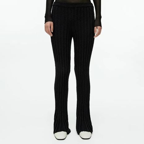 Black Ribbed Flared Leg Trousers