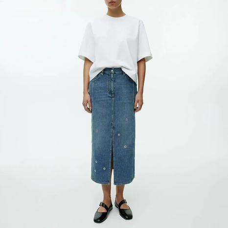 Blue Denim Split Midi Skirt