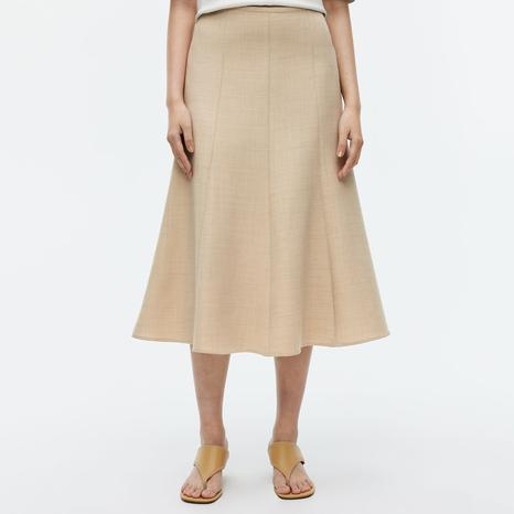 Beige Panel Flare Midi Skirt