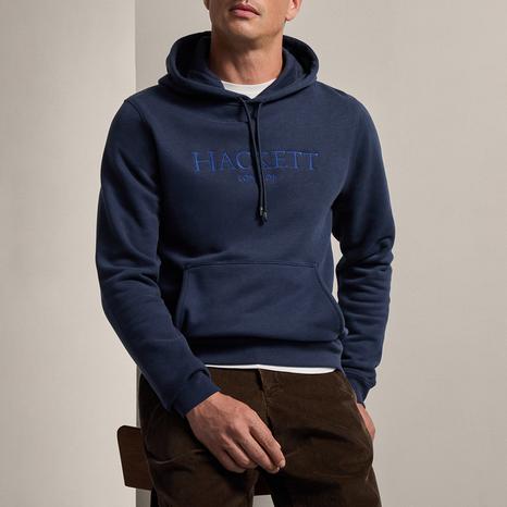 Navy Embroidered Cotton Blend Hoodie