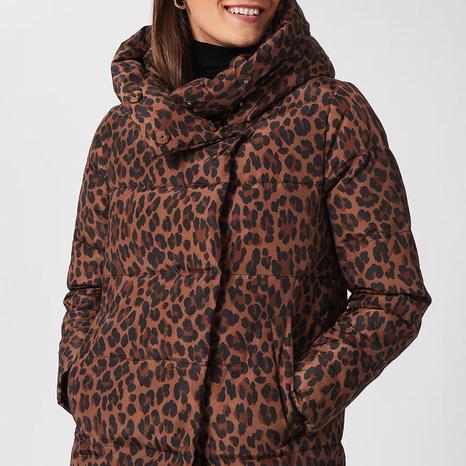 Camel Leopard Heather Puffer Coat
