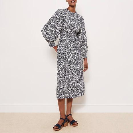 Navy Floral Fenton Ruched Dress