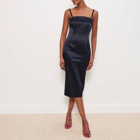 Navy Eliot Satin Midi Dress