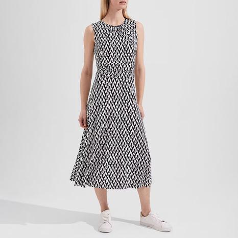 White/Navy Bayview Midi Dress