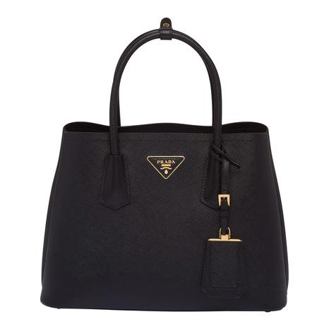 Black Leather Tessuto Top Handle Bag