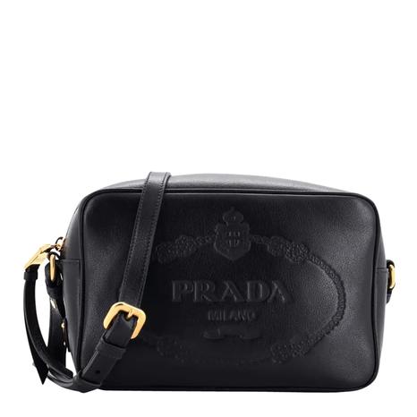 Black Jacquard Canvas Leather Camera Crossbody