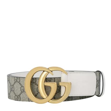 White And Gold Gucci GG Marmont Leather Belt