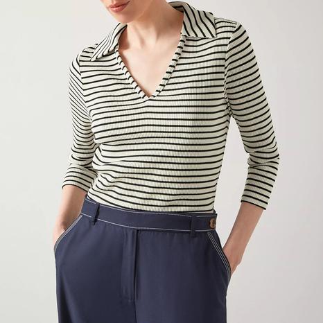 Ivory/Navy Striped Lena Blouse