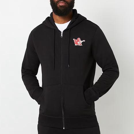 Black Radiant Buddha Zip Cotton Blend Hoodie