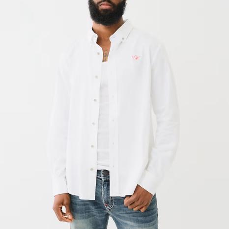 White Embroidered Buddha Cotton Shirt