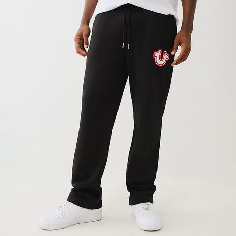 Black Embro Straight Leg Cotton Blend Joggers